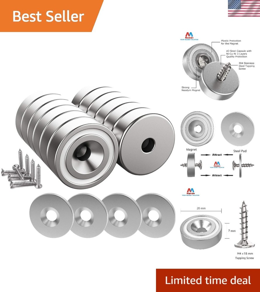 Versatile Neodymium Magnet Set - 25 LB Pull Force with Accessories Included