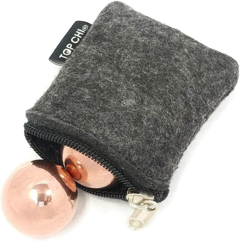 Top Chi Solid Copper Baoding Balls with Carry Pouch for Hand Therapy, Exercise,