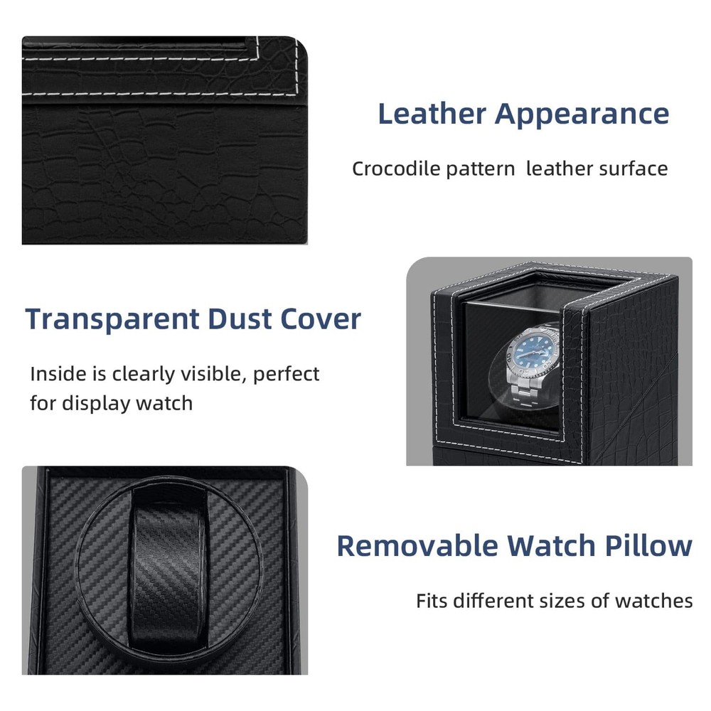 Mcbazel Single Watch Winder, Ultra Quiet Black Crocodile Pattern Leather