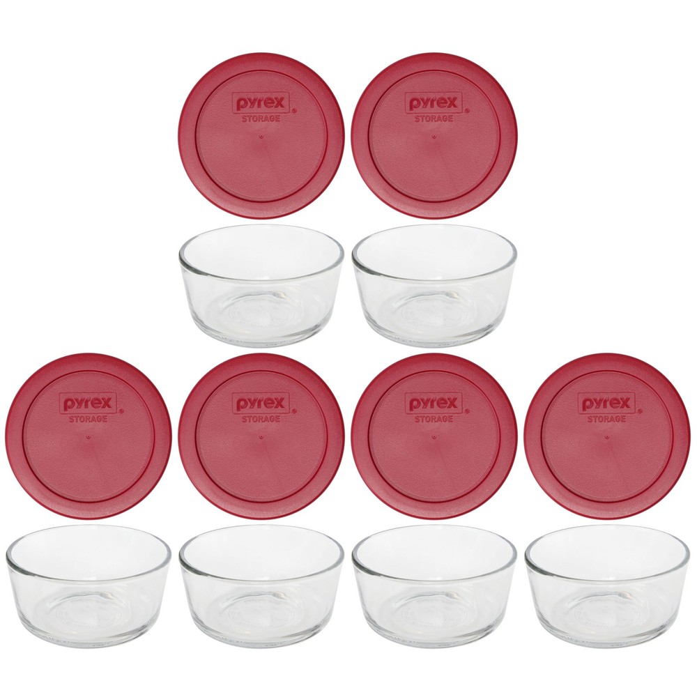 Pyrex 7200 2-Cup Glass Bowls & 7200-PC Sangria Red Lids (6-Pack)