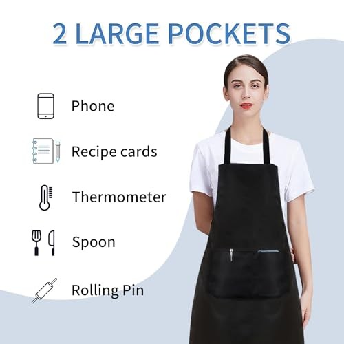 8/12/24 Pack Plain Bib Aprons Bulk, Black Commercial Apron with Standard 8 Pack