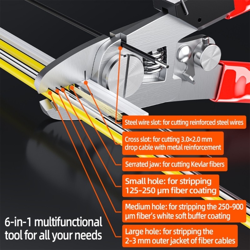6 Function Fiber Opt Cable Tool With Ergonomic Handle For Telecom Engineers