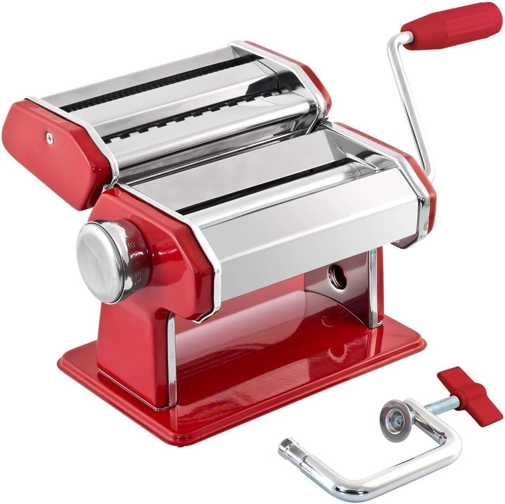 Professional-Grade Manual Pasta Maker with 7 Settings & Compact Storage, Red