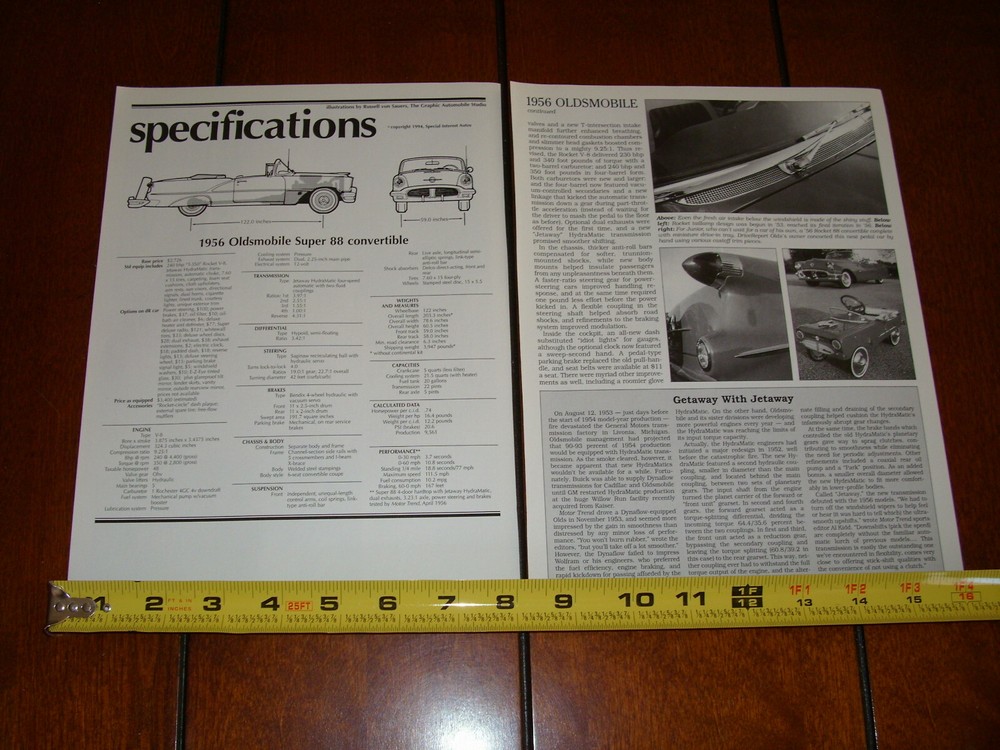 1956 OLDSMOBILE SUPER 88 CONVERTIBLE ORIGINAL 1995 ARTICLE