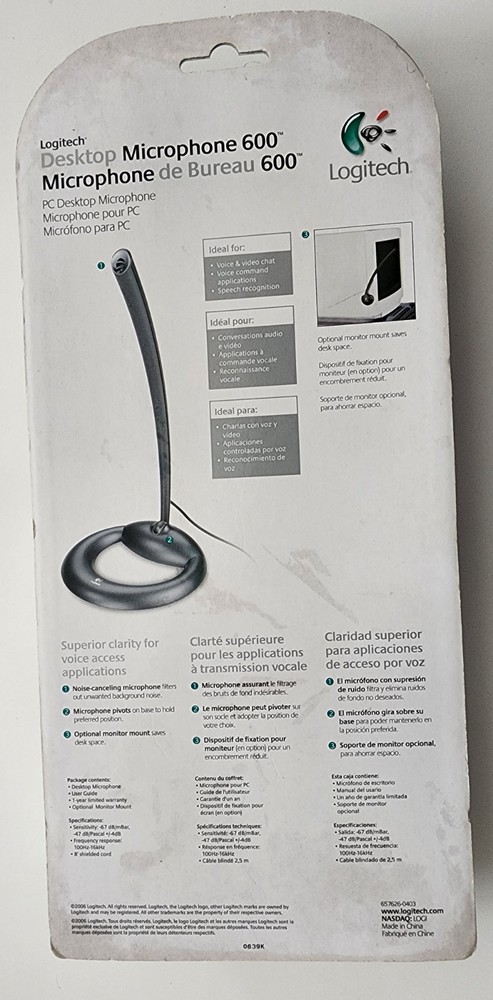 Logitech Desktop Microphone 600 New in Original Package