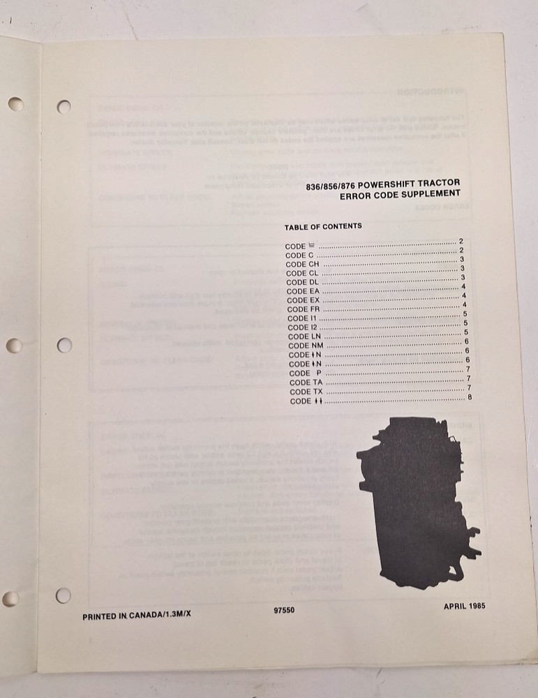 USED VERSATILE 800 SERES POWER SHIFT TRACTOR ERROR CODES SUPPLEMENT 97550
