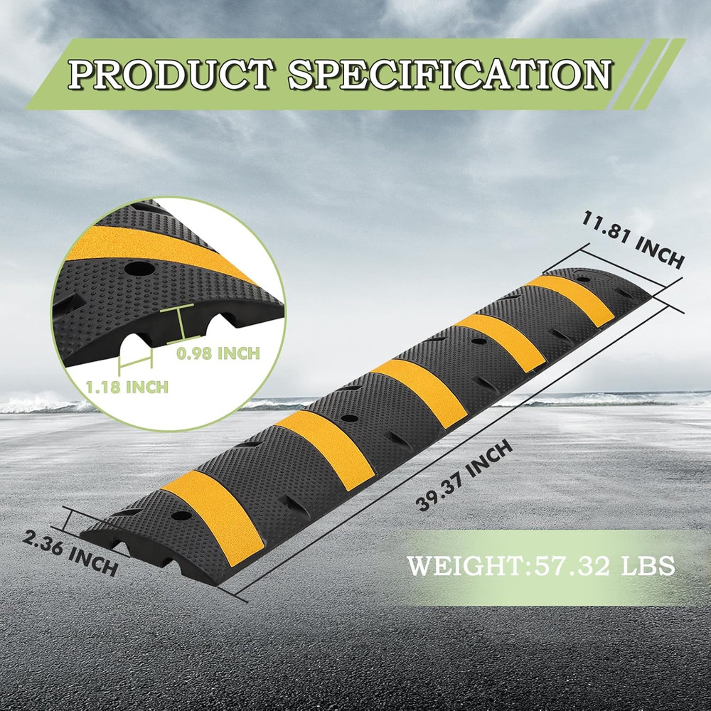 Durable Rubber Speed Bumps 2-Pack - 25K Lb Traffic Control Solution