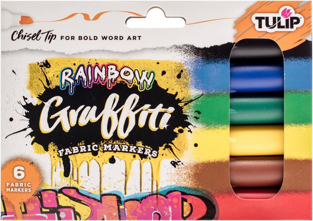 Graffiti Fabric Markers Chisel Tip 6Pk, Rainbow, Premium Quality Ink, Permanent,