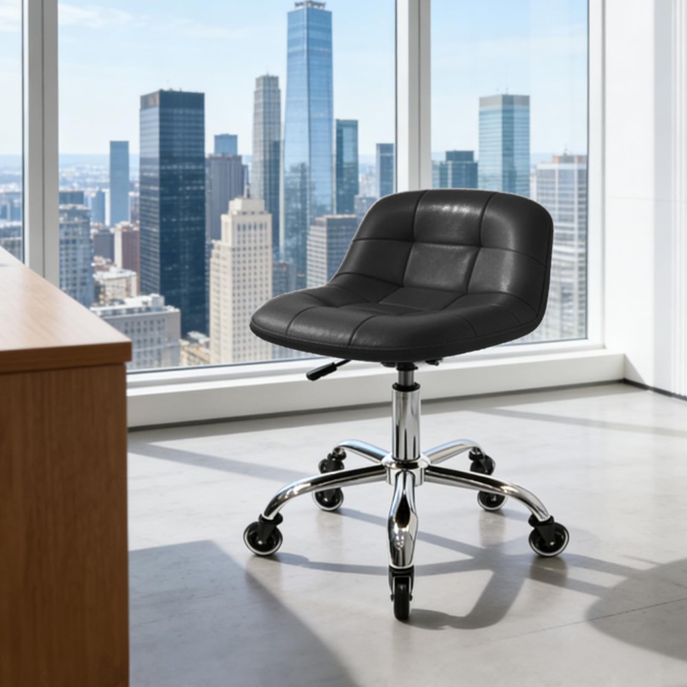 Rolling Stool Chair with Wheels, Height Adjustable Stool with Back Support, O...
