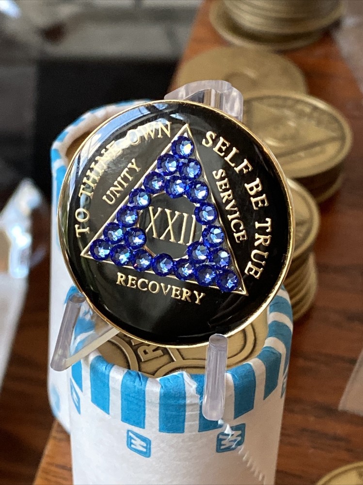 22 Year AA Medallion Black Tri-plate Sapphire Blue Crystal