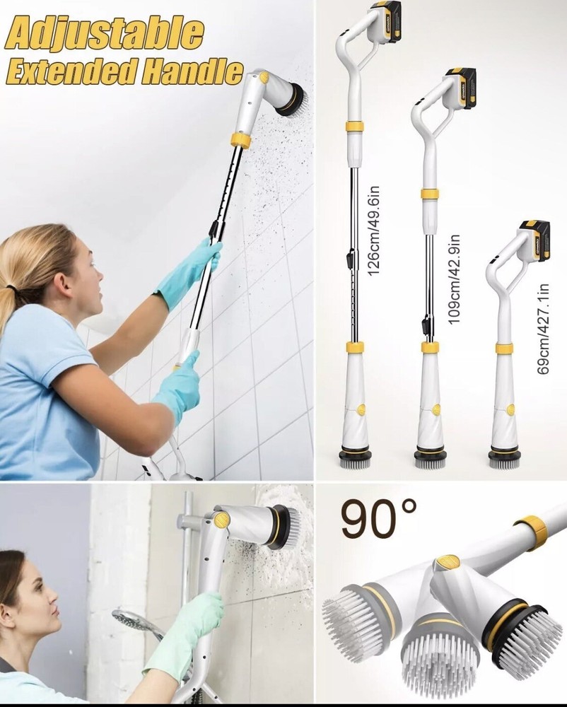 Qimedo Electric Spin Scrubber with Two 50-Inch Handle, White