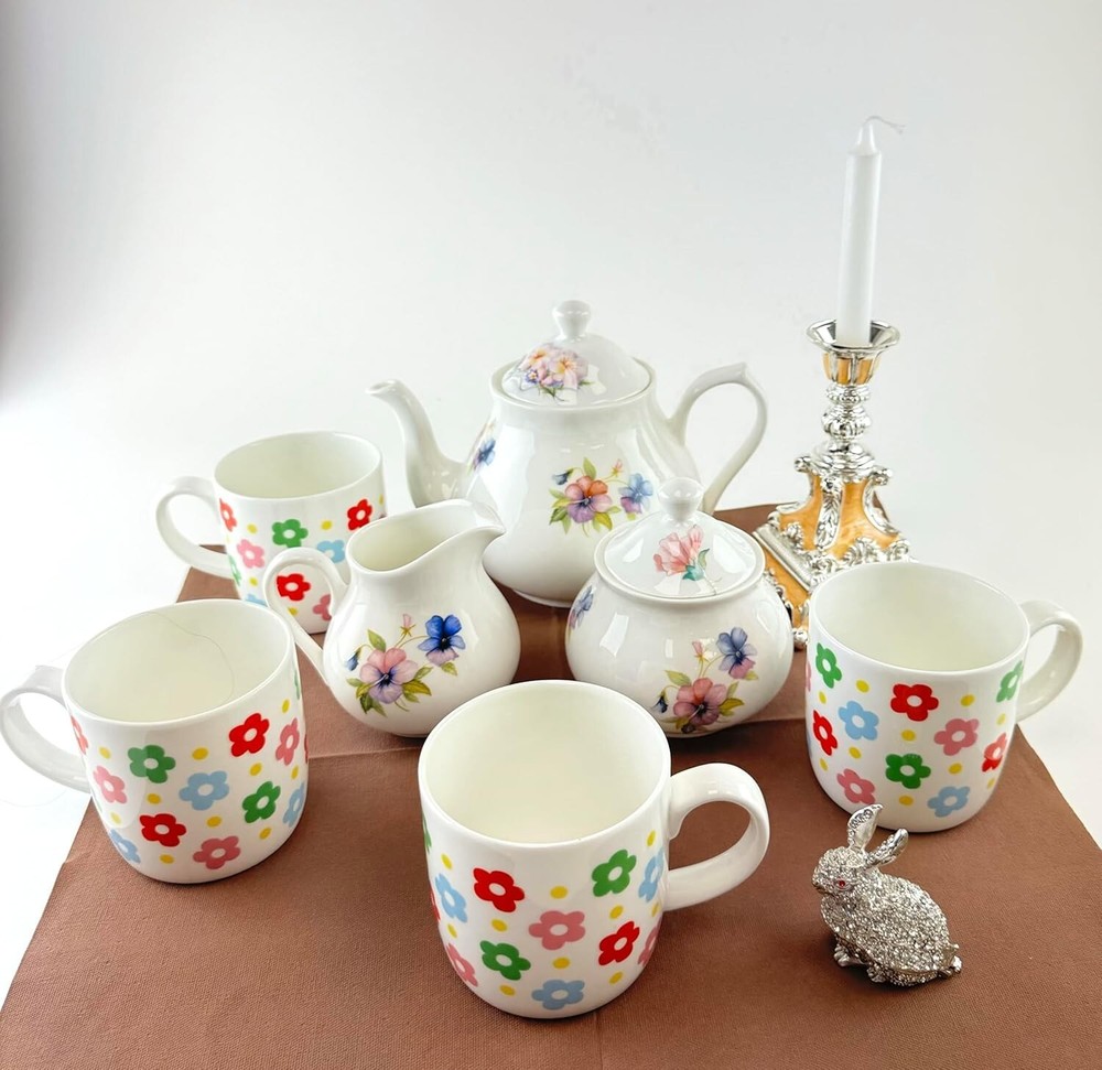 Bone China Dinnerware and Serveware. 7 Piece Tea Set, Service for 4