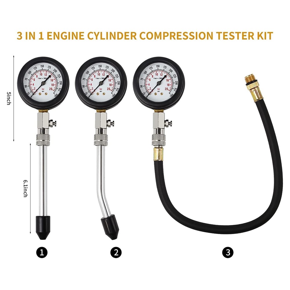 Complete 8pcs Engine Compression Tester Kit - Durable & Portable Automotive Tool