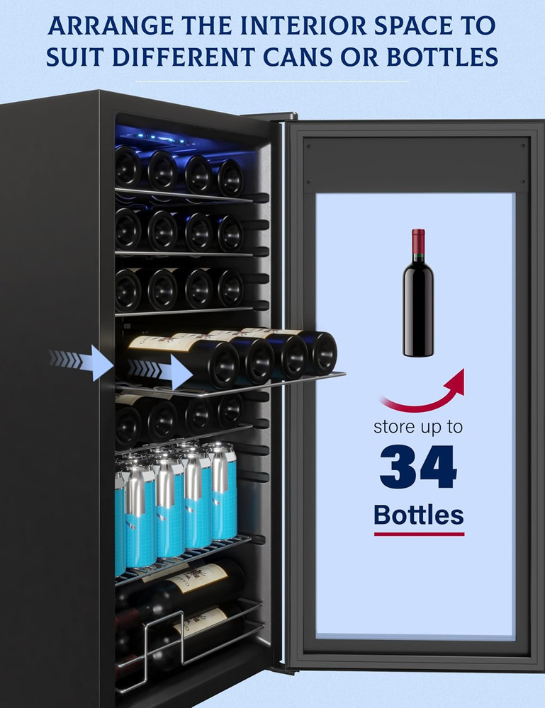 Wine Fridge, Compressor Wine Cooler Refrigerator, Beverage and Wine Refrigerator