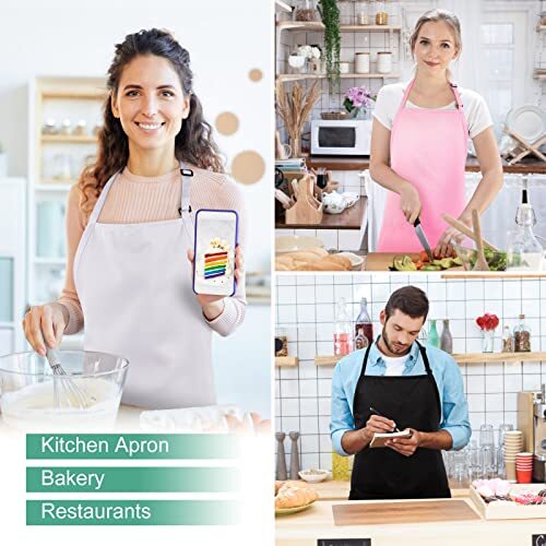 2 Pack 3 Pockets Adjustable Bib Apron Chef Kitchen Cooking Polyester Pink