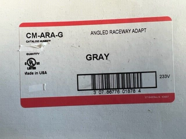 1 EACH WIREMOLD CM-ARA-G ANGLED RACEWAY ADAPTER GRAY