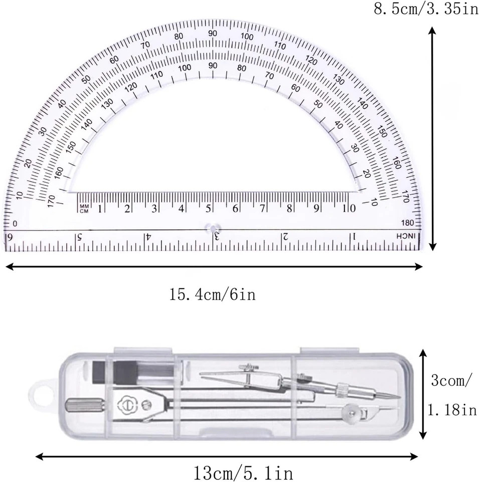 Protractor and Compass Set, Protractor, Silver