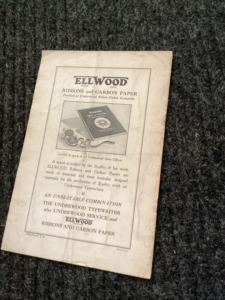 Antique Instructions For Using The Underwood Standard Typewriter 1929 31 Model 6
