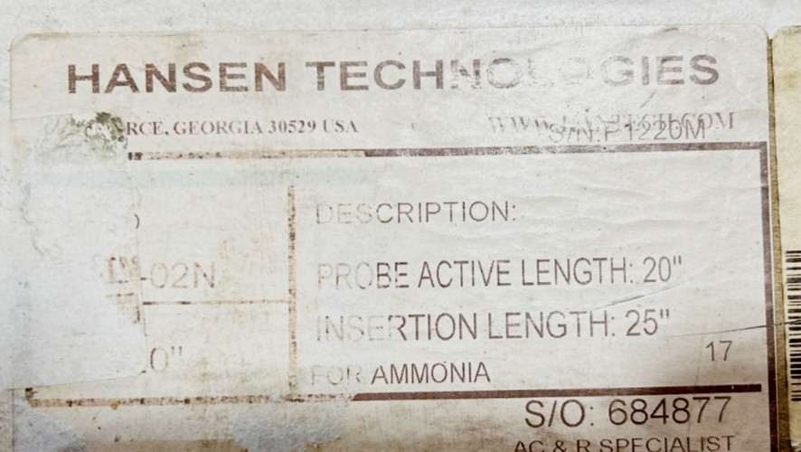New Hansen Technologies LP-02N Refrigerant Level Sensor for Ammonia 20" Probe