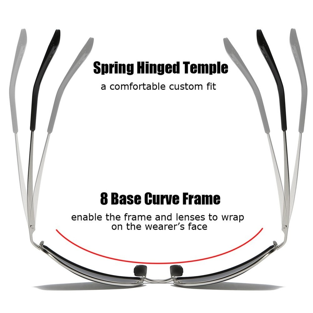 ZHILE Wrap Polarized Sunglasses Rectangular Metal Frame Classic Style Large S...