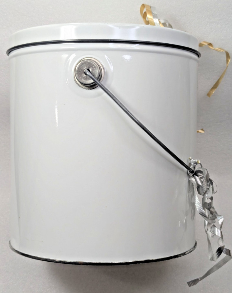 Barrels of Fun Empty White Popcorn /Cookie Tin