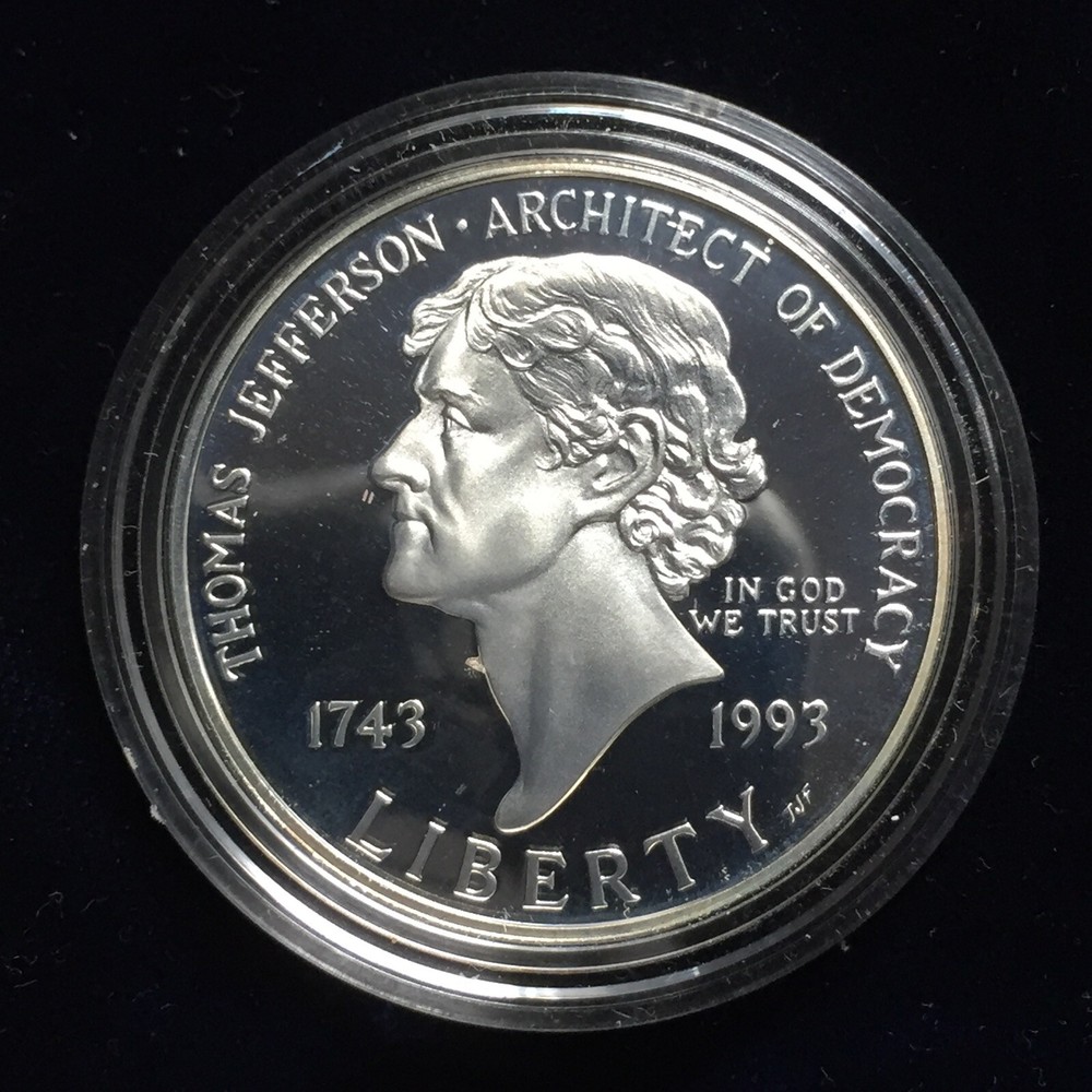 Thomas Jefferson 1993-S Monticello Silver Proof $1 Architect  Box COA