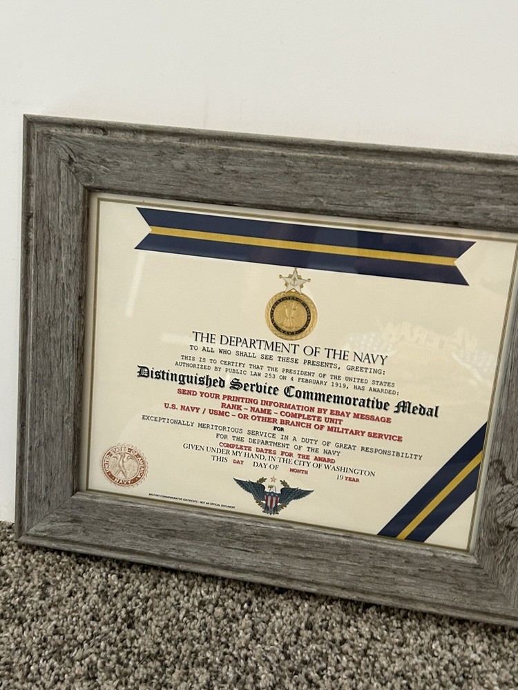 NAVY DISTINGUISHED SERVICE COMMEMORATIVE MEDAL CERTIFICATE ~ CUSTOM PRINTING T-1