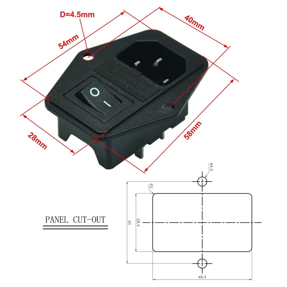 2 Pack 250Vac 15A IEC320 C14 Panel Mount Plug Adapter Power Connector Socket,...