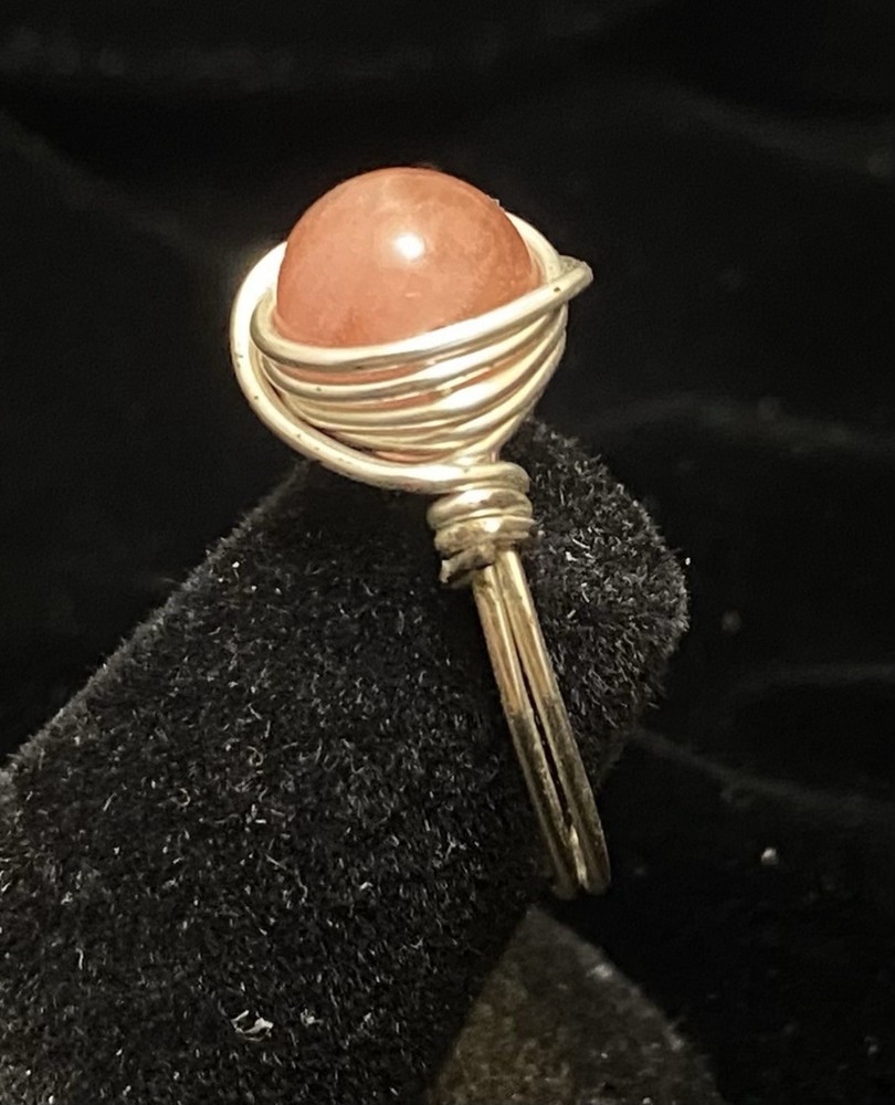 Rose Quartz Silver Ring Wrap Ring Size 6