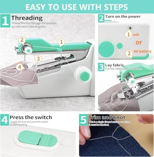 Handheld Sewing Machine for Beginners Daily Easy Use, Mini Sewing Machine Blue