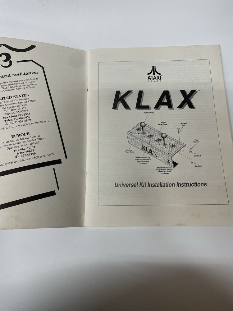 1990 Atari Klax Universal Kit Installation Instructions
