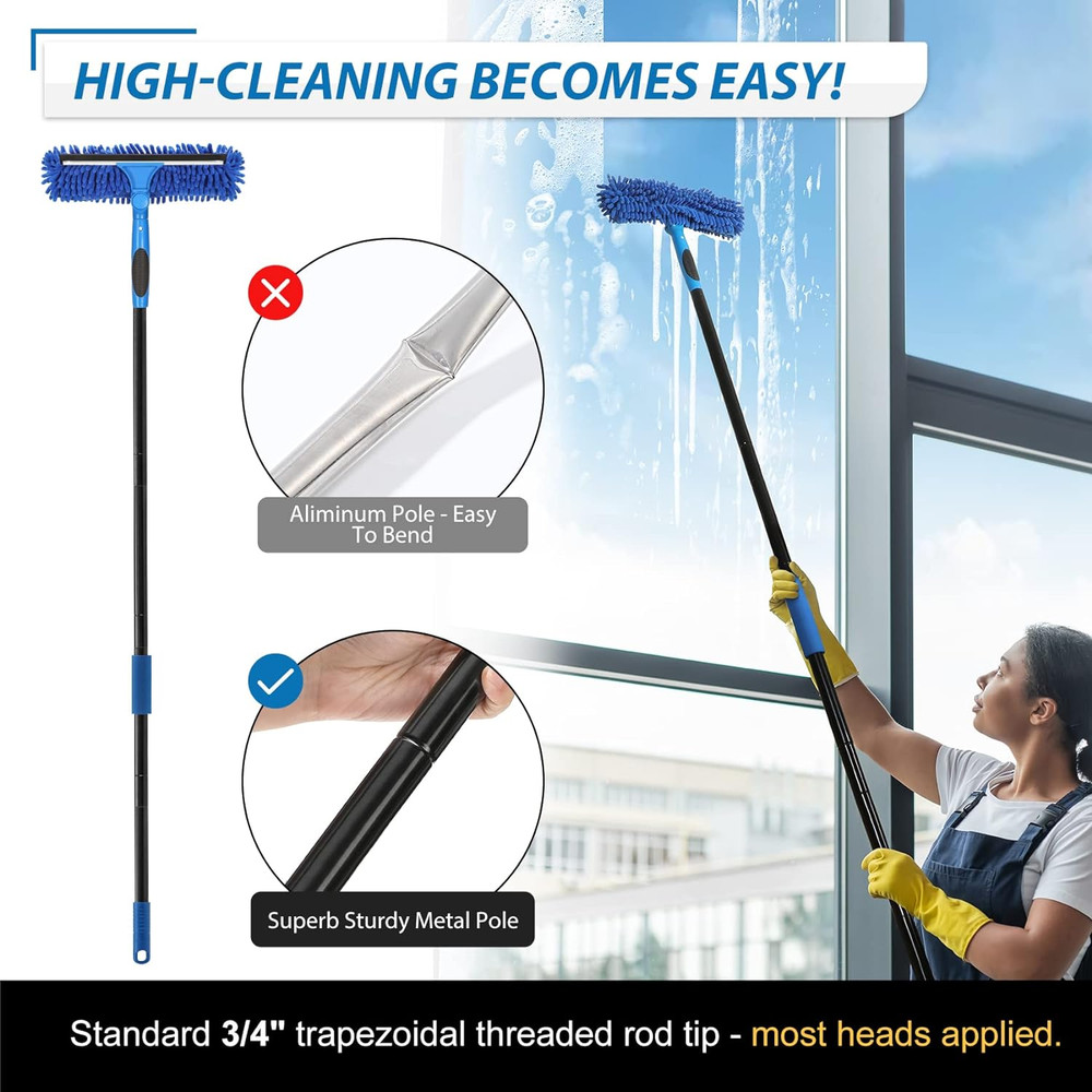Professional 69'' Window Squeegee Cleaner Tool with Extension Pole, 2-In-1 Squee