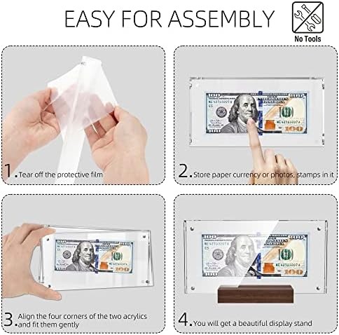 Dollar Bill Frame Acrylic Currency Display Black Walnut Base 2 Pack