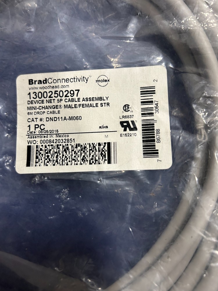 NEW - BRAD CONNECTIVITY DND11A-M060 DEVICENET CABLE 6M (A-08)