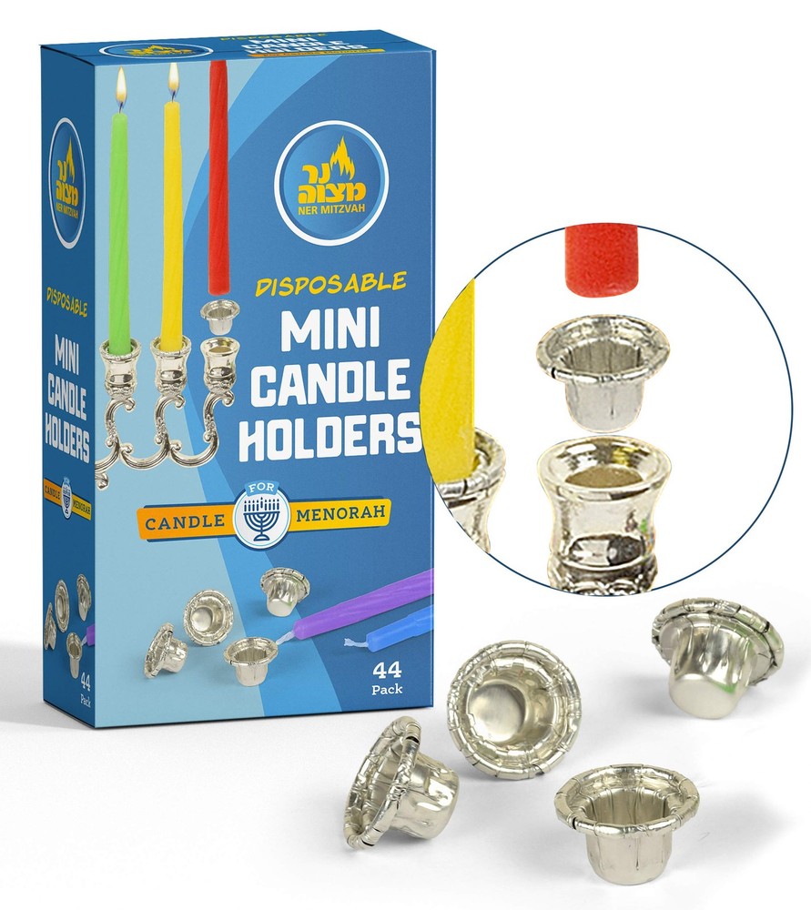 Ner Mitzvah Hanukkah Mini Candle Holders - Disposable Liner Inserts Silver