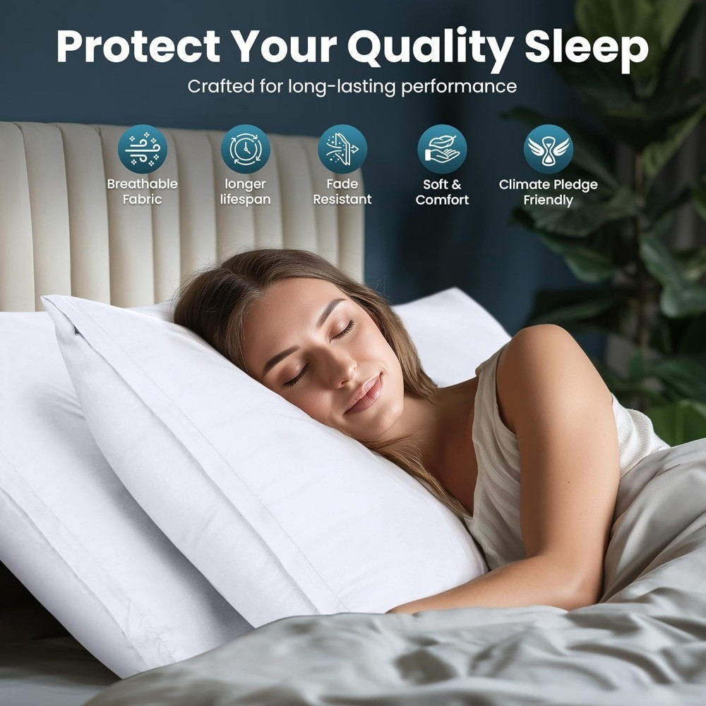 Queen Size Pillow Protectors 2 Pack Zipper Closure Soft Brushed Microfiber Fade