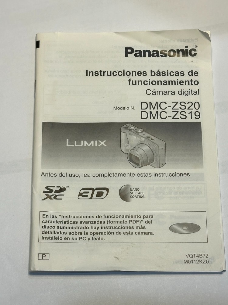 Used Panasonic DMC-ZS19 DMC-ZS20 Digital Camera Digital Basic Owner's Manual