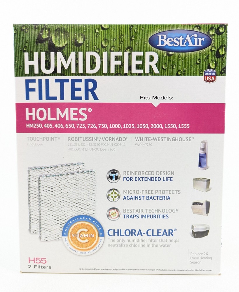 Best Air Perfect Blue Humidifier Filter 2-Pack – H55 Chlora-Clear -NEW