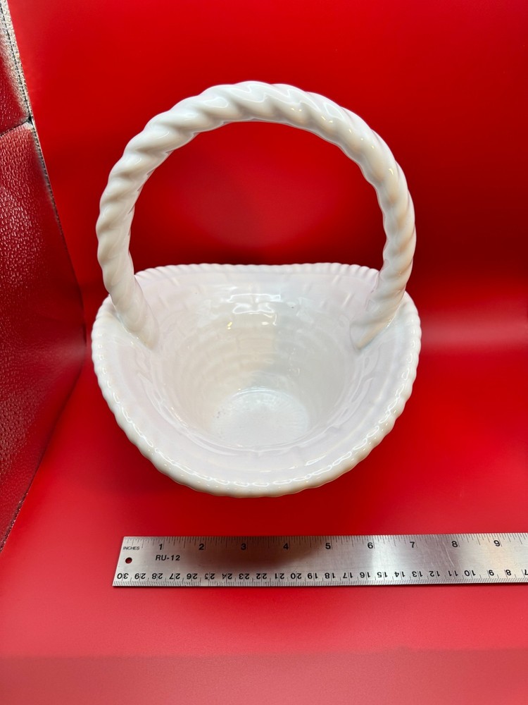 Vintage White Ceramic Basket Decorative Planter 9" Tall - Preowned