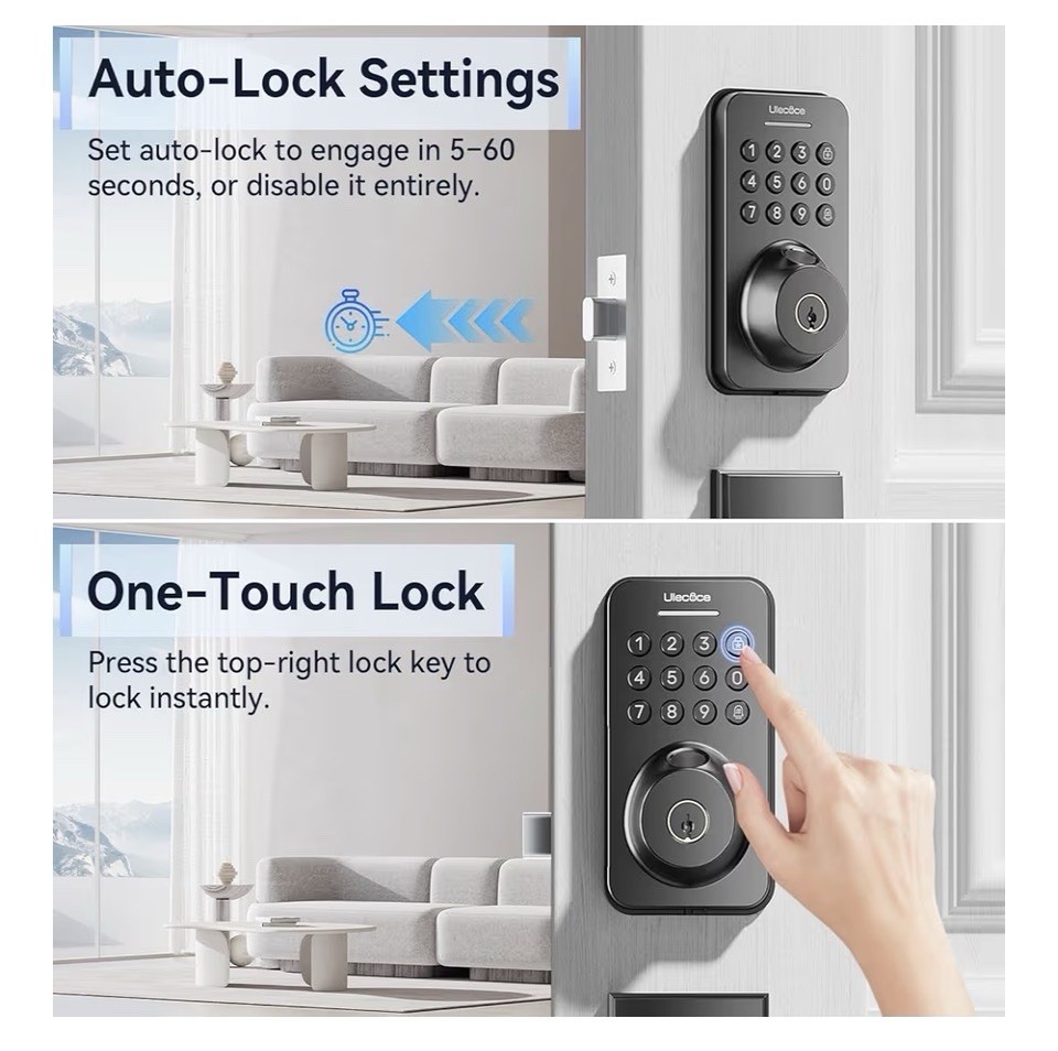 Fingerprint Keypad DeadboltFront Door Lock Set, App Control, Auto Locking