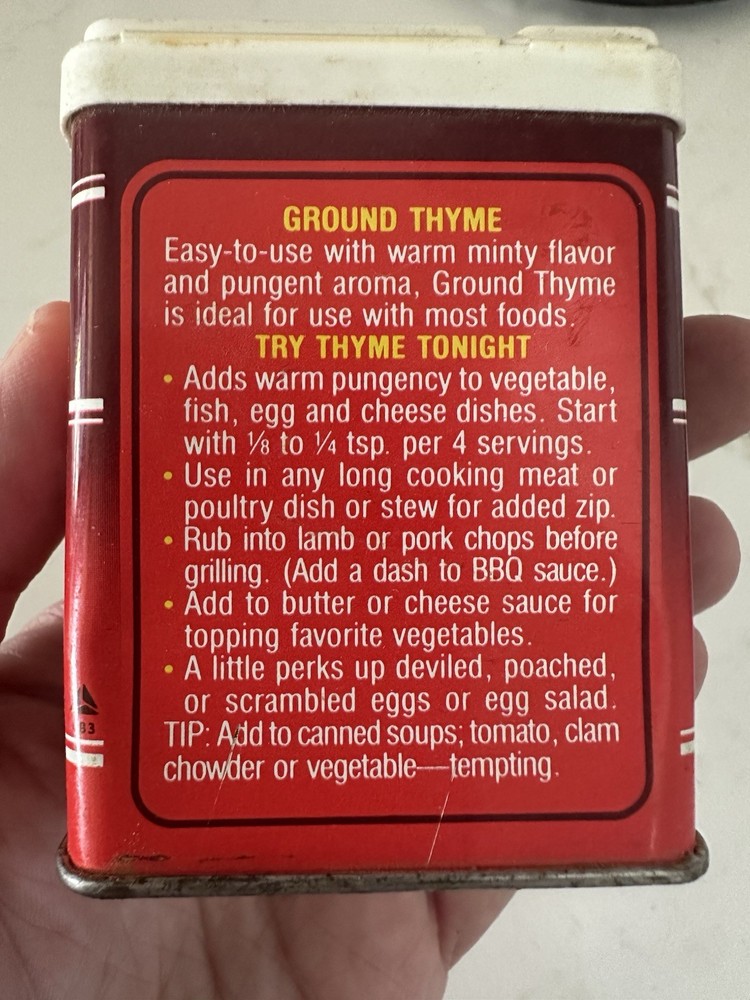 Vintage Ground Thyme Red Spice Can
