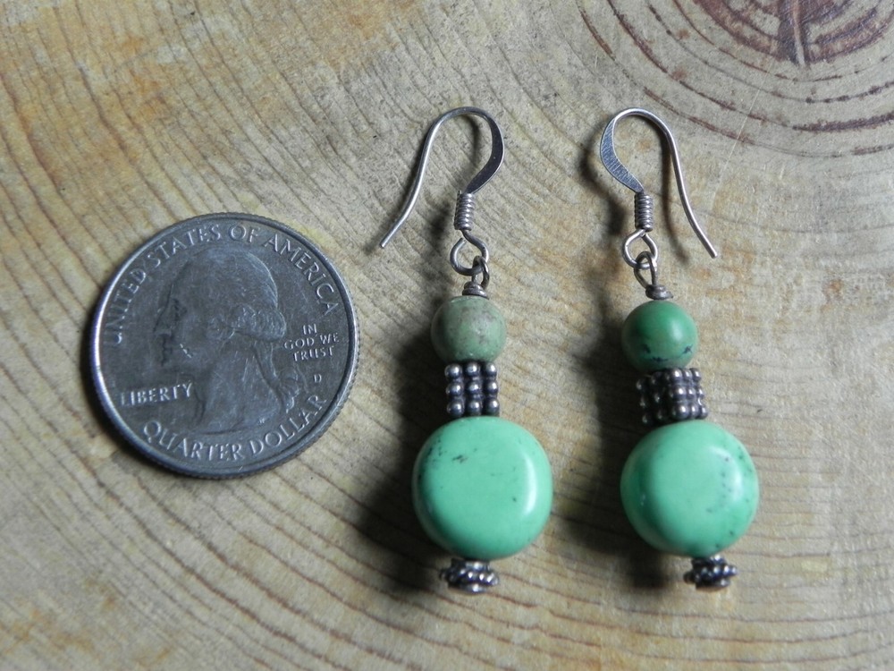 Green Turquoise, Howlite & Silver Beads dangle Earrings