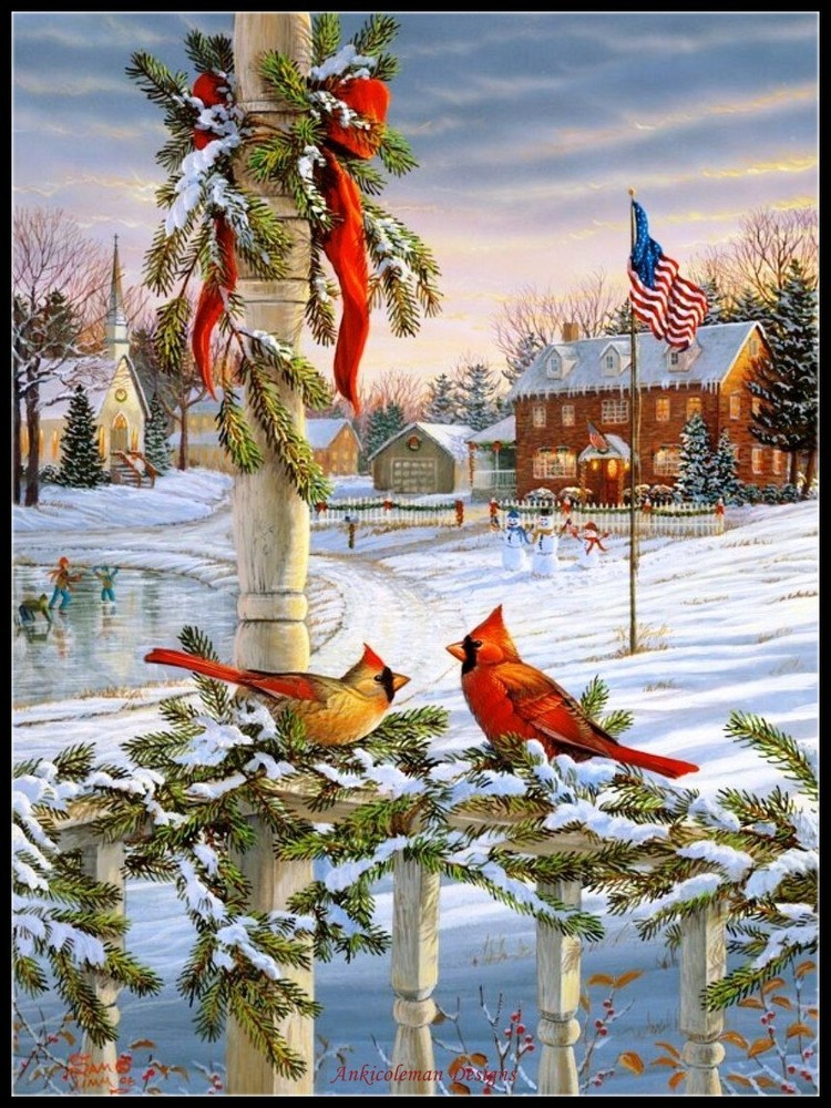 Christmas Cardinals - DIY Chart Counted Cross Stitch Patterns Needlework 14 ct