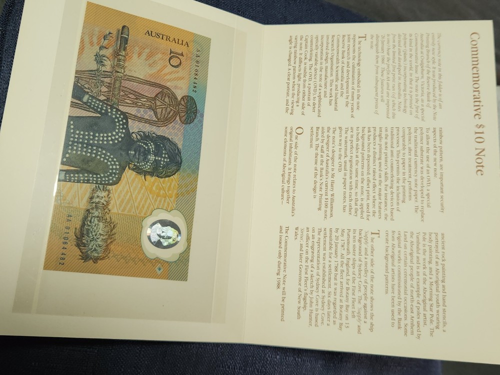1988 First Polymer Commemorative $10 Note in Folder First Prefix AA 010 -UNC