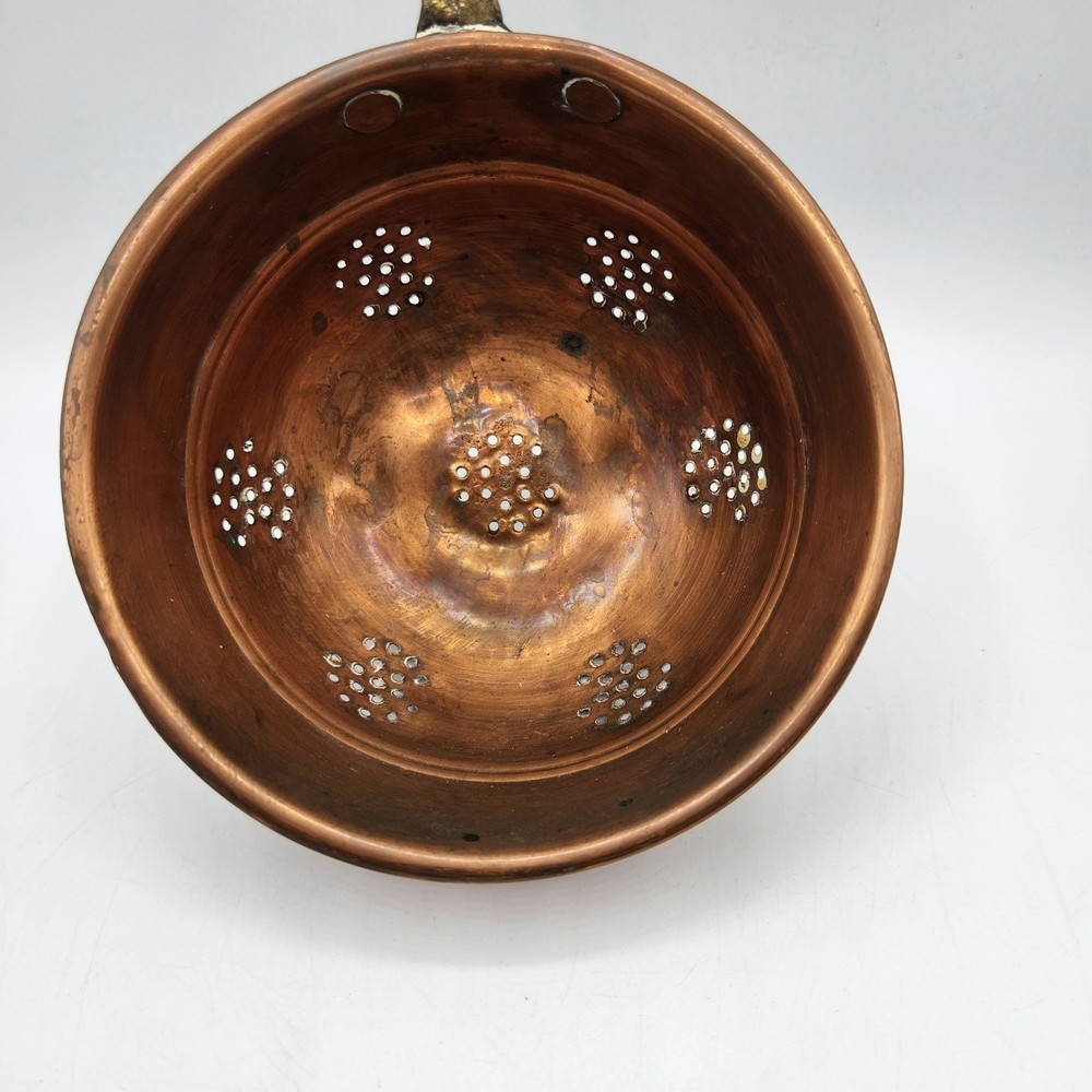 Small Vintage Copper Colander with Brass Handle