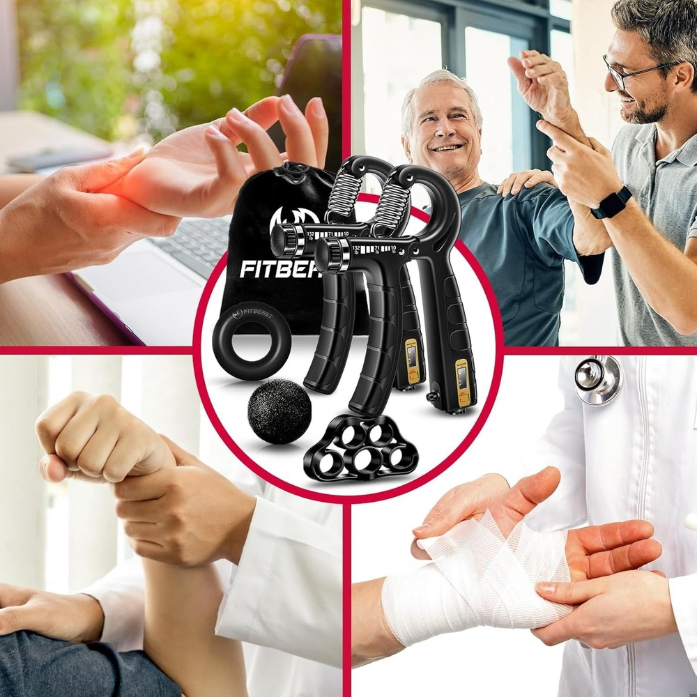 Ultimate Hand Grip Workout Kit: 5 Pack with Adjustable Resistance & Accessories