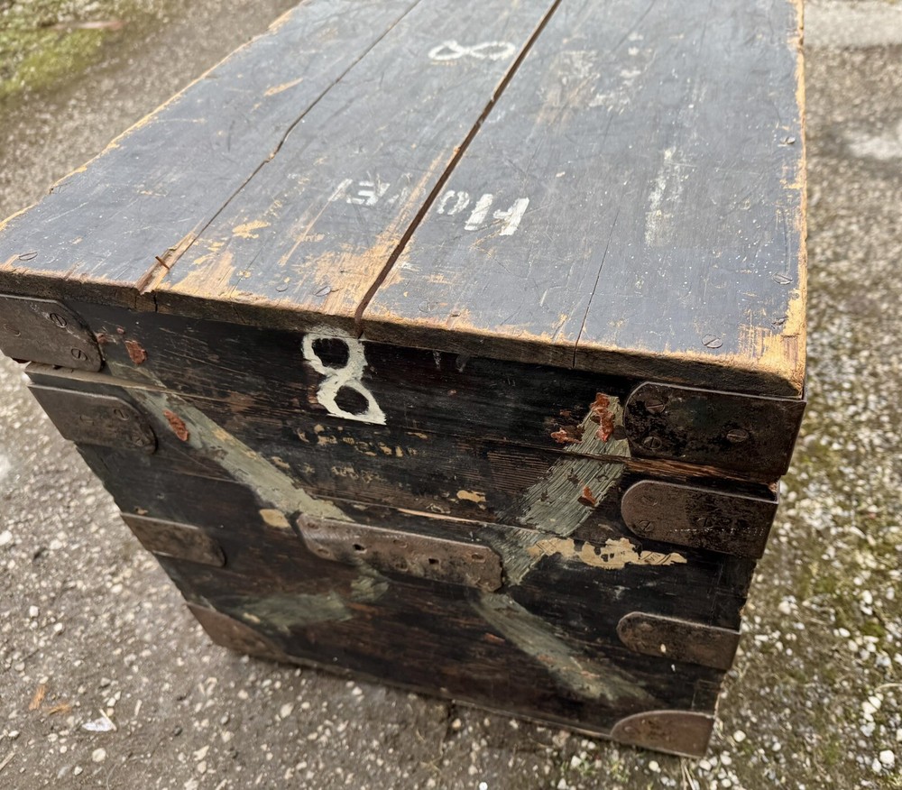 Victorian Pine Kist Or Storage Box Trunk Steel Bounded
