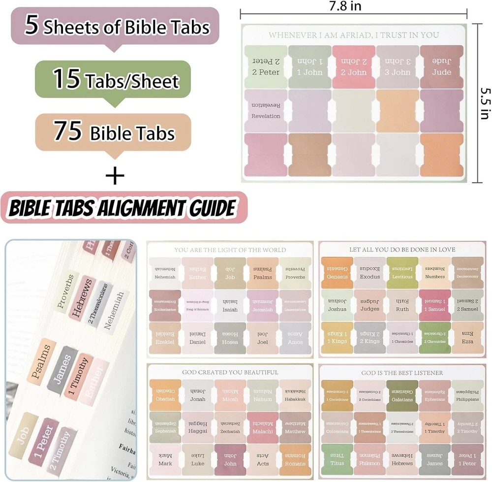 Laminated Bible Tabs,Laminated Bible Index Tabs for Women and Men, Boho Theme