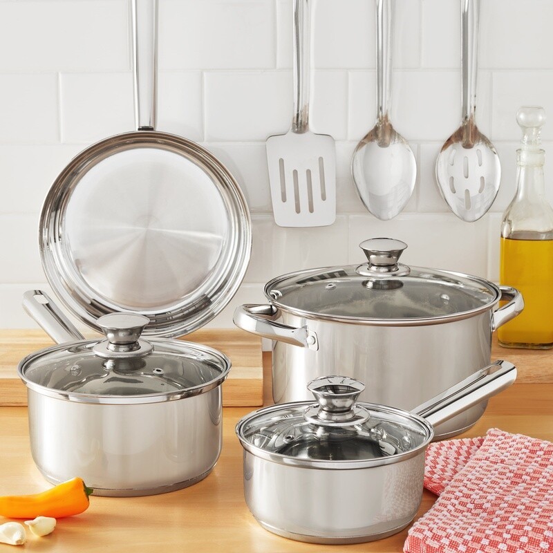 Stainless Steel 10Pc Cookware Set Induction Safe Essential Kitchen Cookware Set