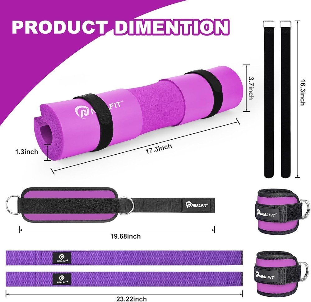 Barbell Pad Set with Lifting Straps & Ankle Straps - Squat Pad for Hip Thrust...